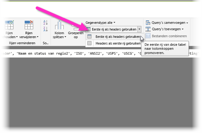 Eerste rij gebruiken als kopteksten