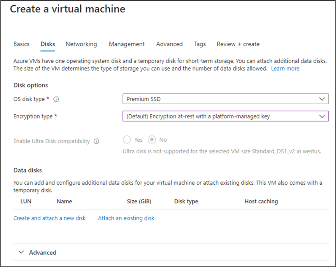 Schermopname van de sectie geconfigureerde schijven voor de virtuele machine.