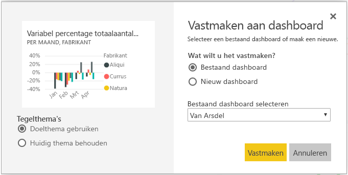 Schermopname van het vastmaken dashboardvenster.