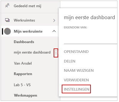 Schermopname van de optie 'Mijn werkruimten', 'instellingen'.