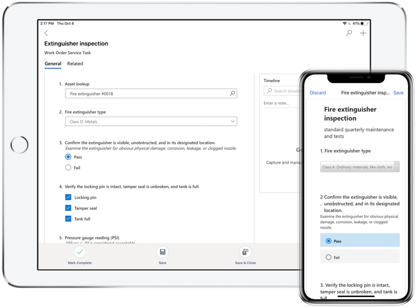 Screenshot of a sample inspection screen on both a tabled and mobile form.