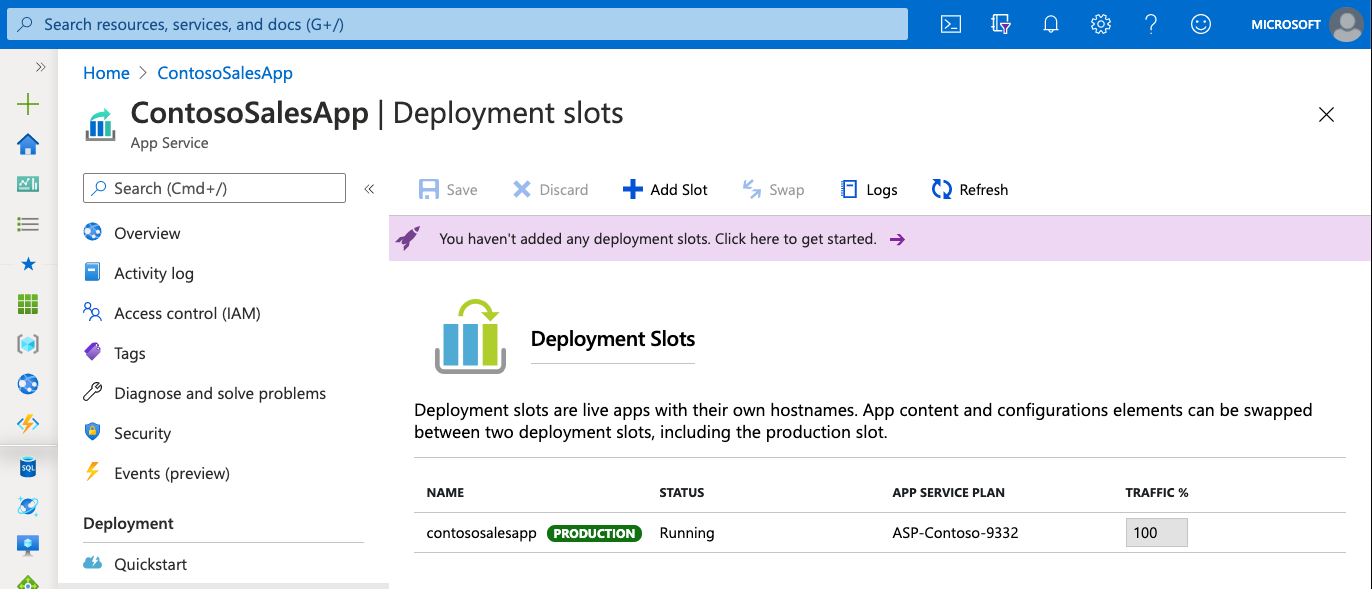 Schermopname van de staging-implementatiesite om de implementaties te testen.