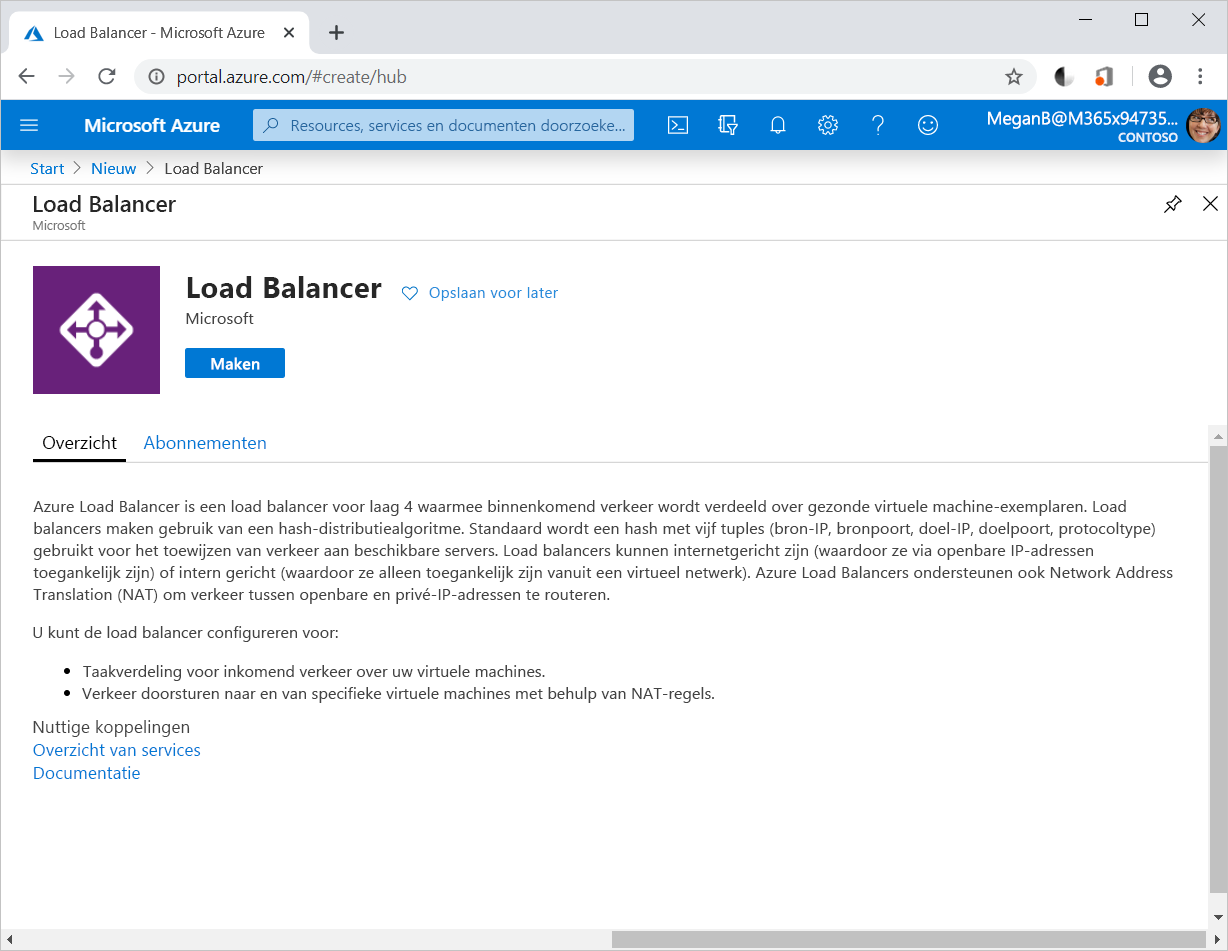 Maak een Load Balancer-exemplaar in Azure Portal.