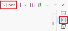 Schermopname van het Visual Studio Code-terminalvenster, met de bash-optie weergegeven.
