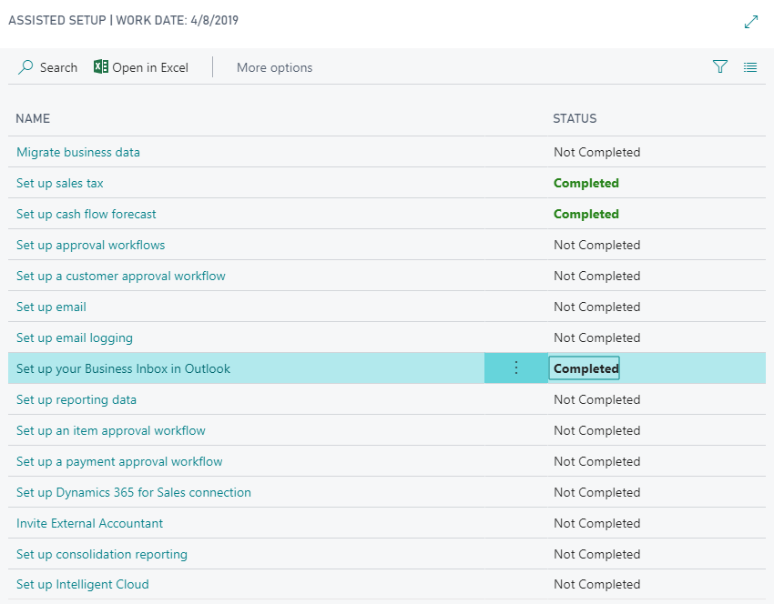 Image of Assisted Setup and the Setup business inbox option.