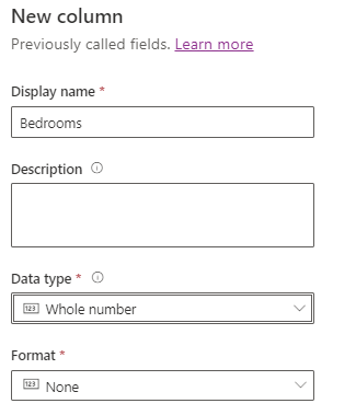 Schermopname van het scherm Nieuwe kolom dat is geconfigureerd op basis van de instructies in stap 13.