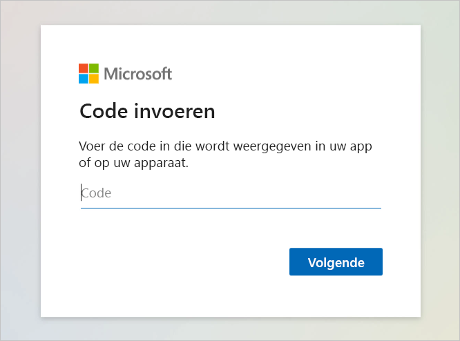 Schermopname van de webpagina waar u de apparaatcode kunt plakken.