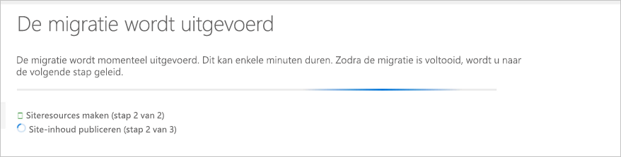 Schermopname van het scherm met de voortgang van de migratie.