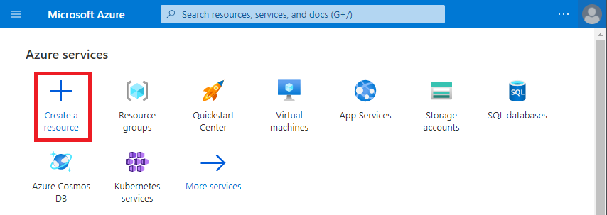 Schermopname van Azure Portal. De optie Een resource maken is gemarkeerd.