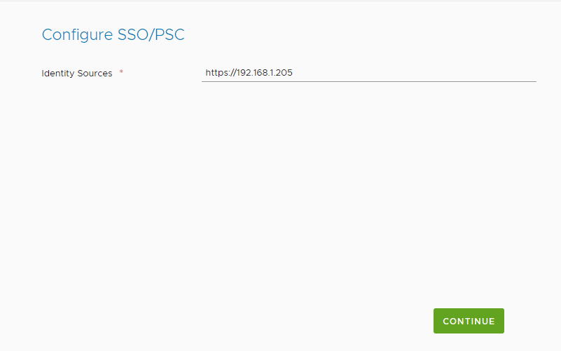 Screenshot for the configuration of single sign-on and Platform Services Controller for VMware HCX Connector on-premises.