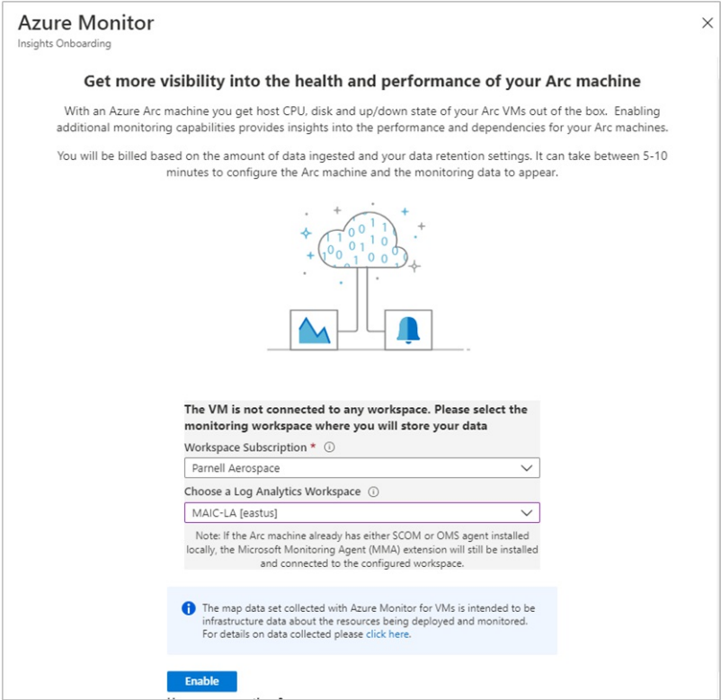 Schermopname van de pagina VM Insights inschakelen van Azure Monitor.