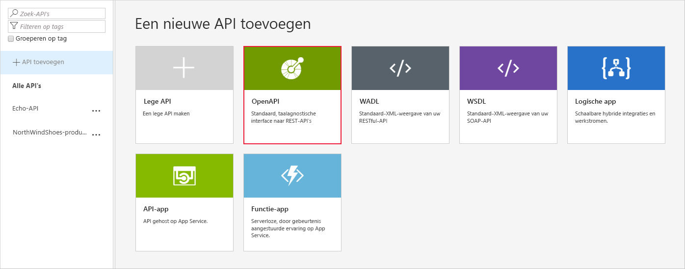 Voeg een nieuwe API toe.