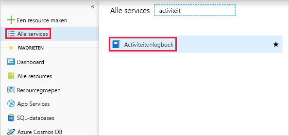 Schermopname van Azure Portal met de locatie van de optie Activiteitenlogboeken.