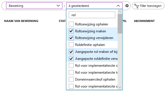 Schermopname van een lijst met bewerkingsfilter met de vier filters geselecteerd.