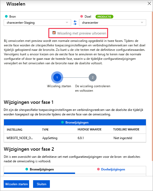 Schermopname van het wisselen van twee sloten met een voorbeeld.