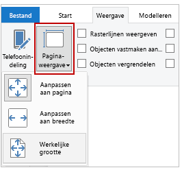 Schermopname van de knop paginaweergave en de vervolgkeuzeopties.