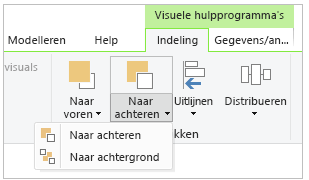 Afbeelding van de knop Achterwaarts verzenden en de vervolgkeuzeopties op het tabblad Opmaak.