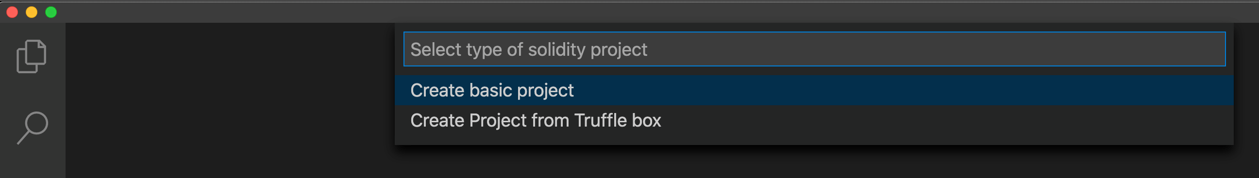 Schermopname met Create basic project geselecteerd in Visual Studio Code.