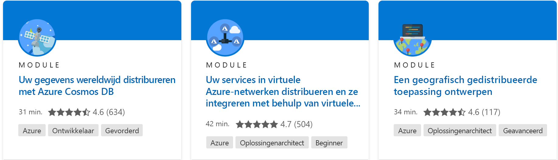 Schermopname van een enkele module met alle gegevens van de Microsoft Learn-website