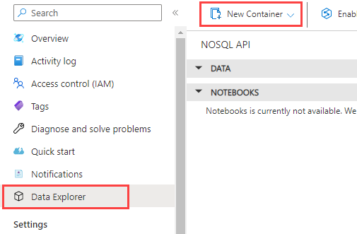 U kunt een container toevoegen met behulp van Data Explorer.