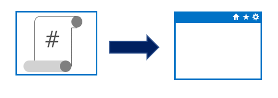 Een pijl wijst van een scriptpictogram naar een pictogram van twee tandwielen die codeerprocedures vertegenwoordigen.