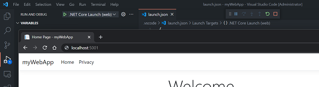 Schermopname van Web App vanuit Visual Studio Code.