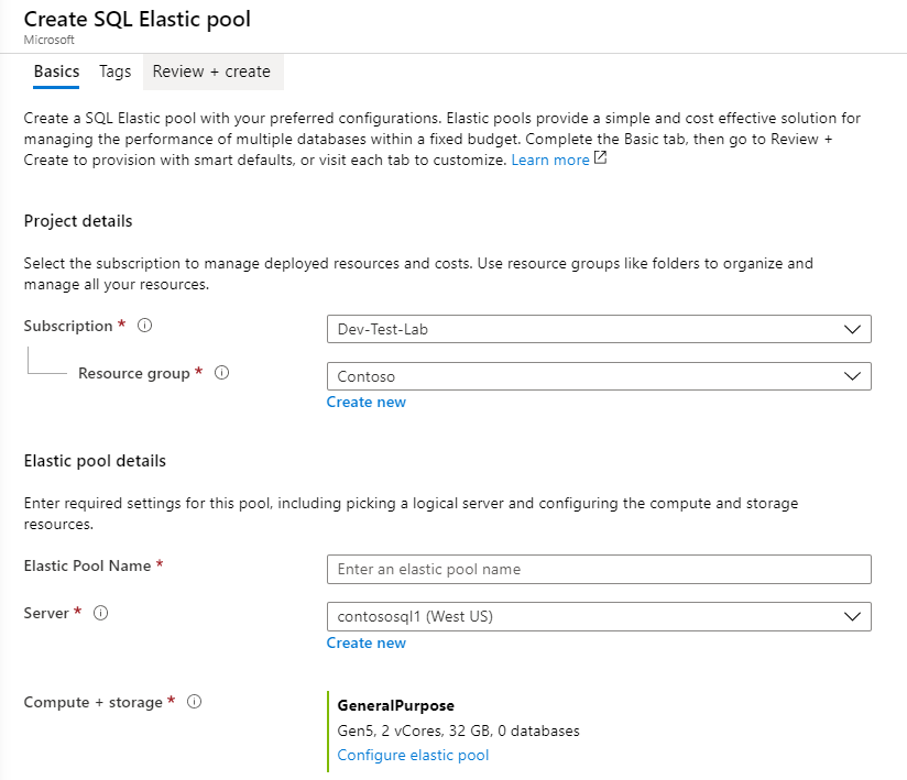 Elastische pool maken in Azure Portal