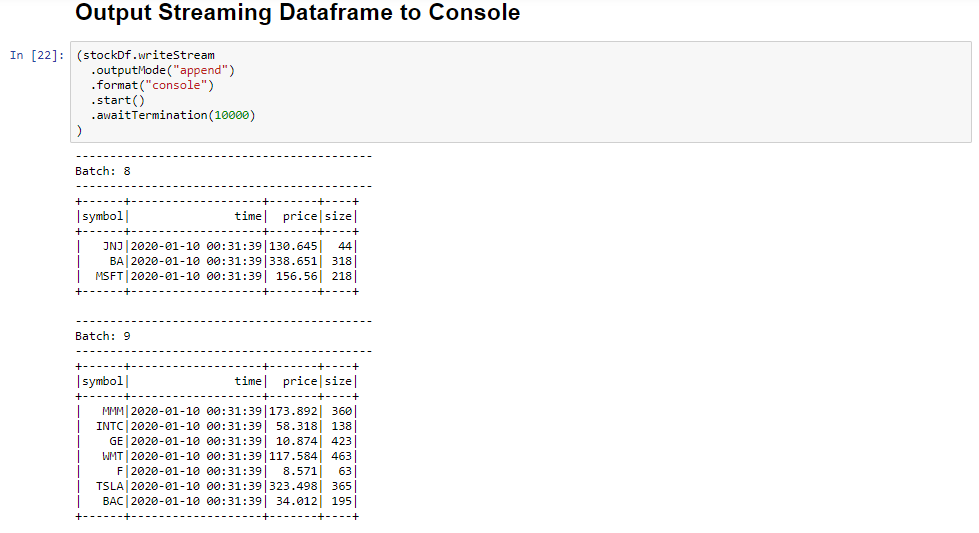 Een streaming-dataframe uitvoeren naar een console