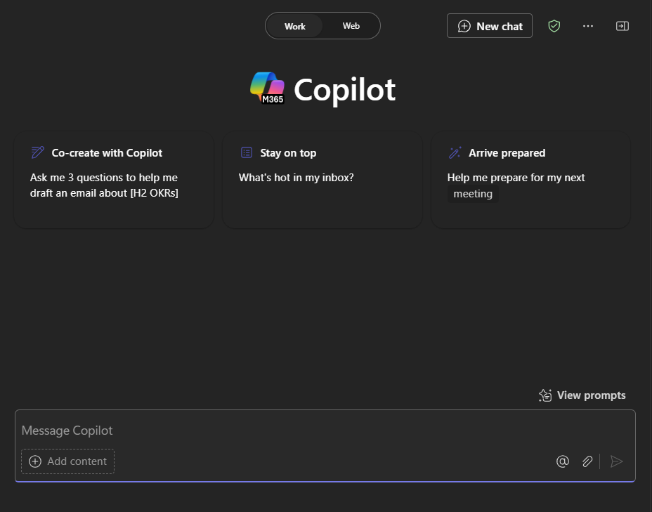 Screenshot of the Copilot Chat experience in Microsoft Teams.