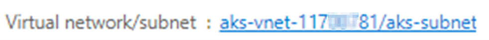 Schermopname van de waarde van het virtuele netwerk/subnet.