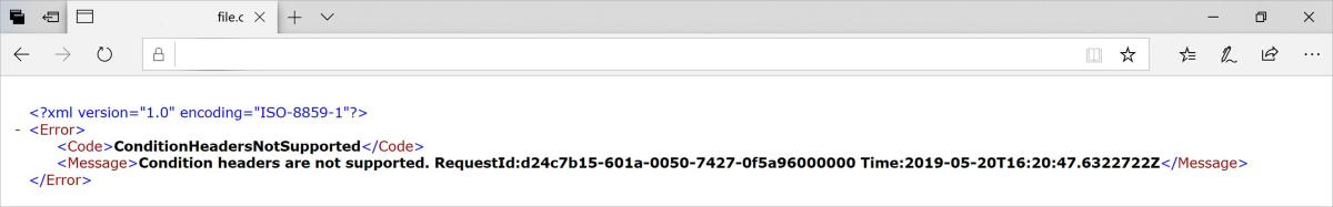 Schermopname van het foutbericht ConditionHeadersNotSupported.