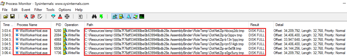 Schermopname van ProcMon-tracering in Procesmonitor.