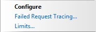 Schermopname van het deelvenster Acties met de optie Mislukte aanvraagtracering is gemarkeerd op het tabblad Configureren.