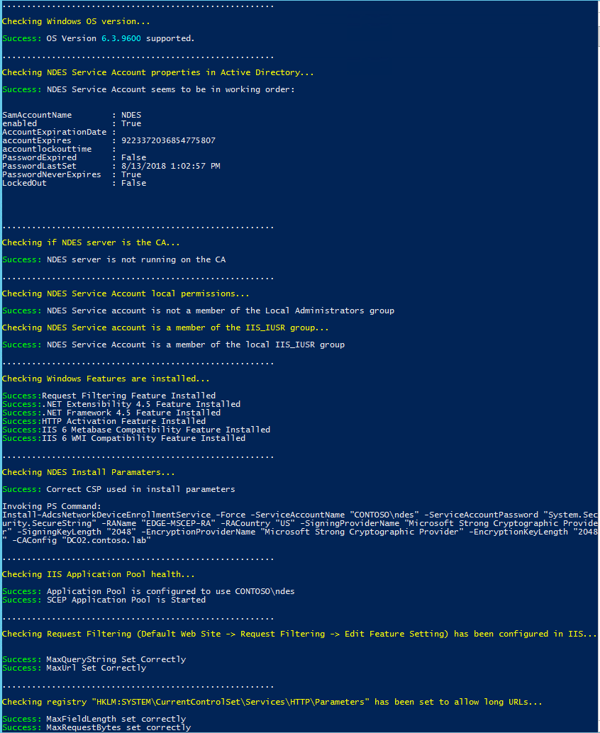 Schermopname van het script dat alle vereiste controles heeft voltooid.