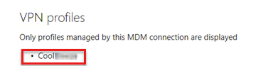 Schermopname van de VPN-profielen die worden beheerd door de MDM-verbinding.