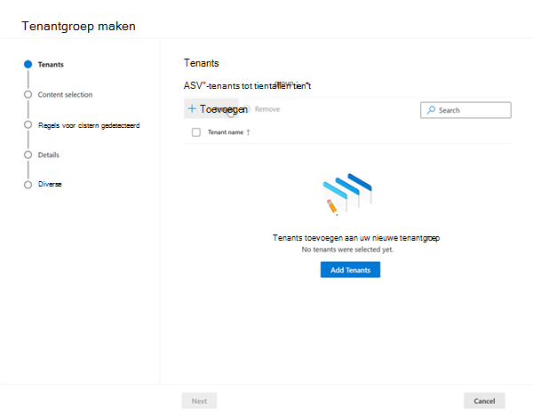 Schermopname van de wizard voor het maken van een tenantgroep.