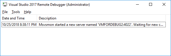 Schermopname van het venster Externe Debugger