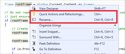 Schermopname van Herstructureren in Visual Studio.