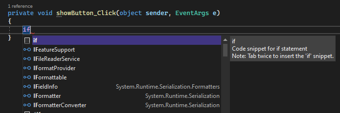 De schermafbeelding toont IntelliSense met Visual C#-code.