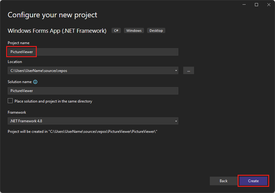 Schermopname toont het dialoogvenster Configure Your New Project.