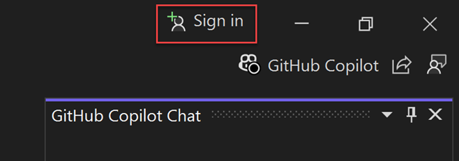 schermopname van het aanmeldingspictogram in Visual Studio IDE.