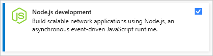 schermopname van de workload Node j s die is geselecteerd in het installatieprogramma van Visual Studio.