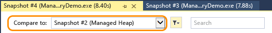 Screenshot of Choose a snapshot from the Compare To list.