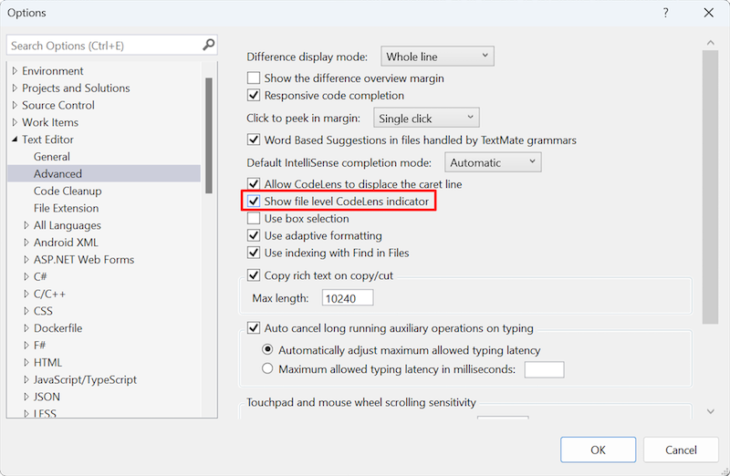 Option for Show file level CodeLens indicator