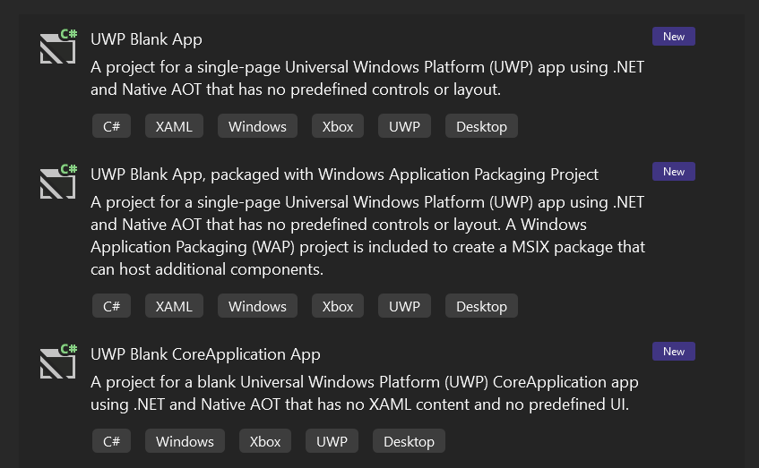 UWP .NET 9-projectsjablonen