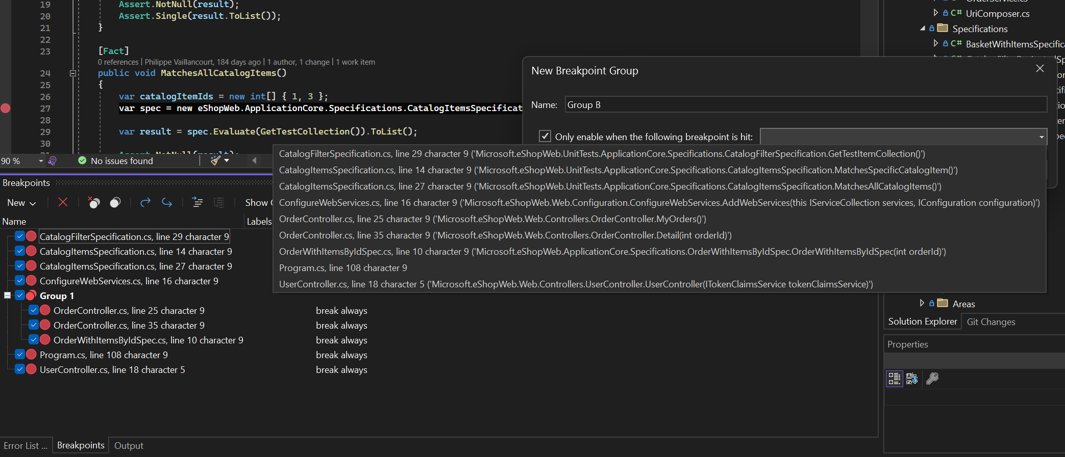 Dependent Breakpoint Groups