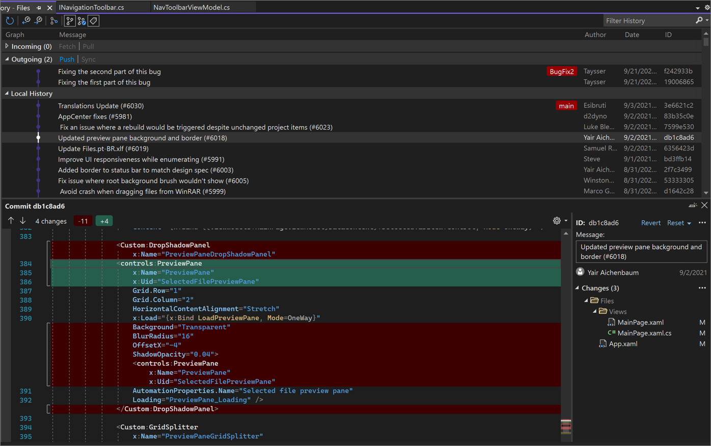 Het Commitdetails-venster in Visual Studio 2022.