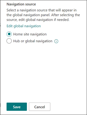 Screenshot of where to select the global navigation source.