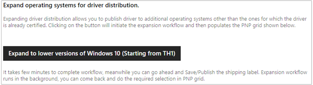 Screenshot of the expansion button for a Windows 10 driver.