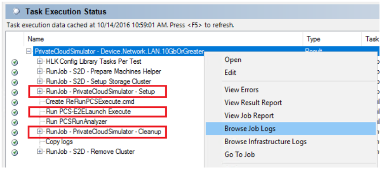 pcs controller showing task execution status